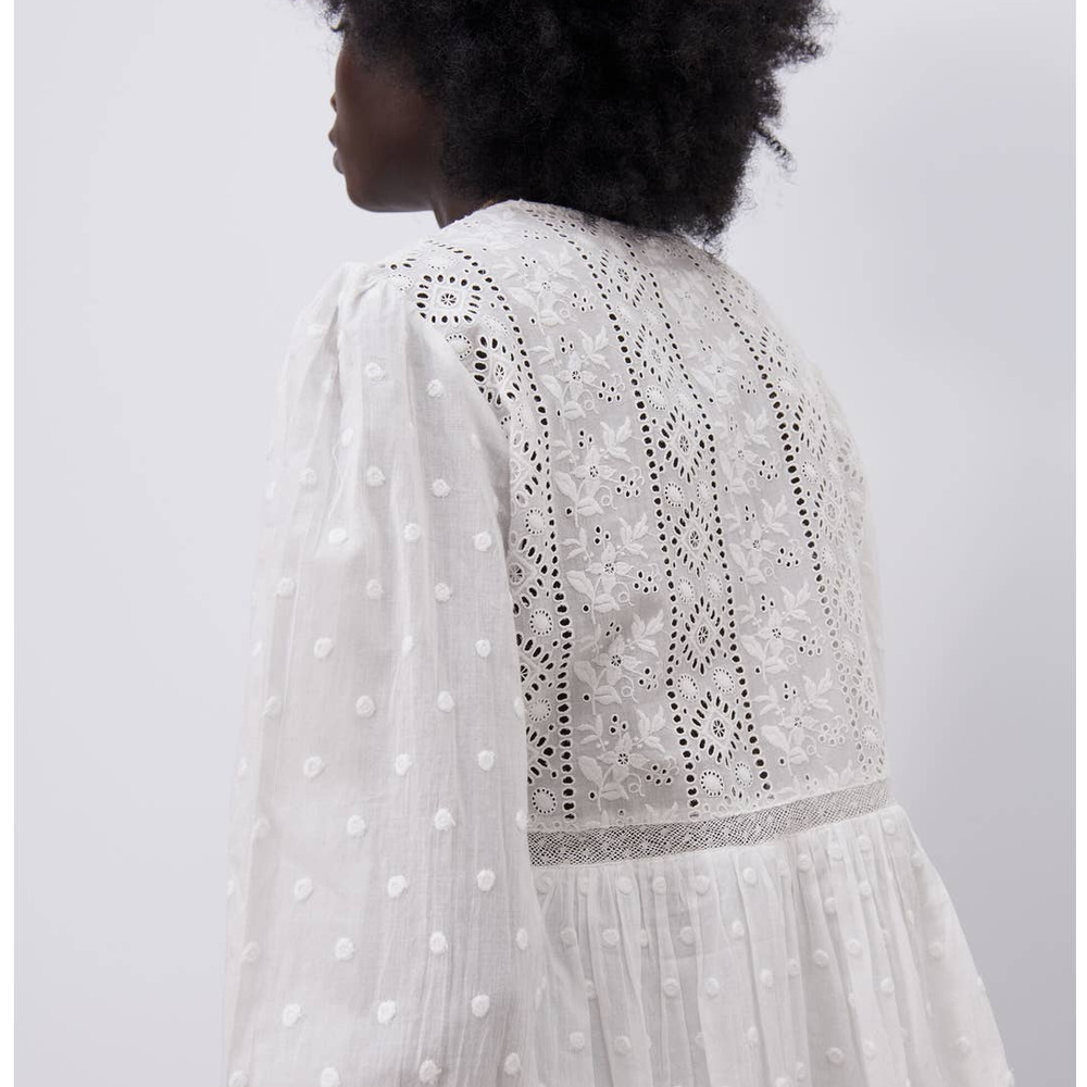 ZARA SWISS DOT EMBROIDERED DRESS WHITE - Picture 8 of 15